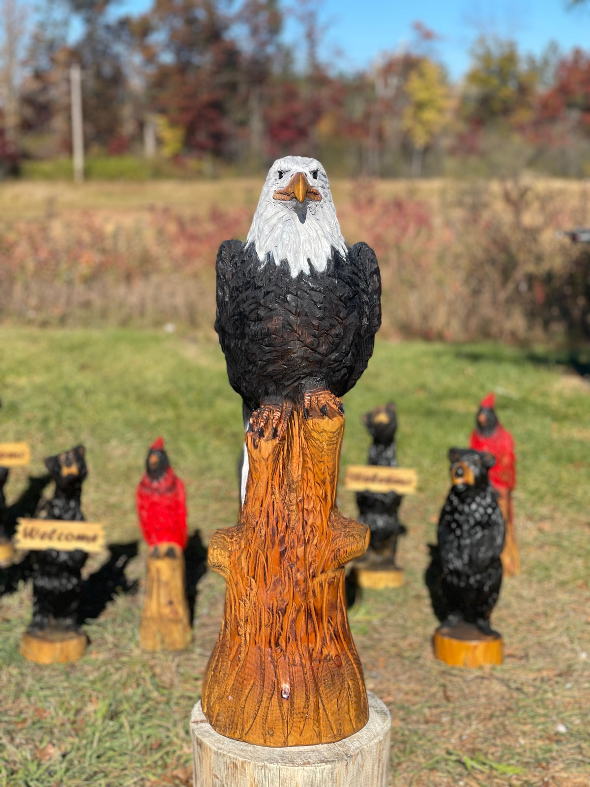 Large eagle chainsaw carving